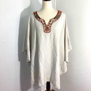 VTG ADDED DIMENSIONS FOR CATHERINES PLUS 2X LINEN OATMEAL PONCHO KAFTAN BEADS